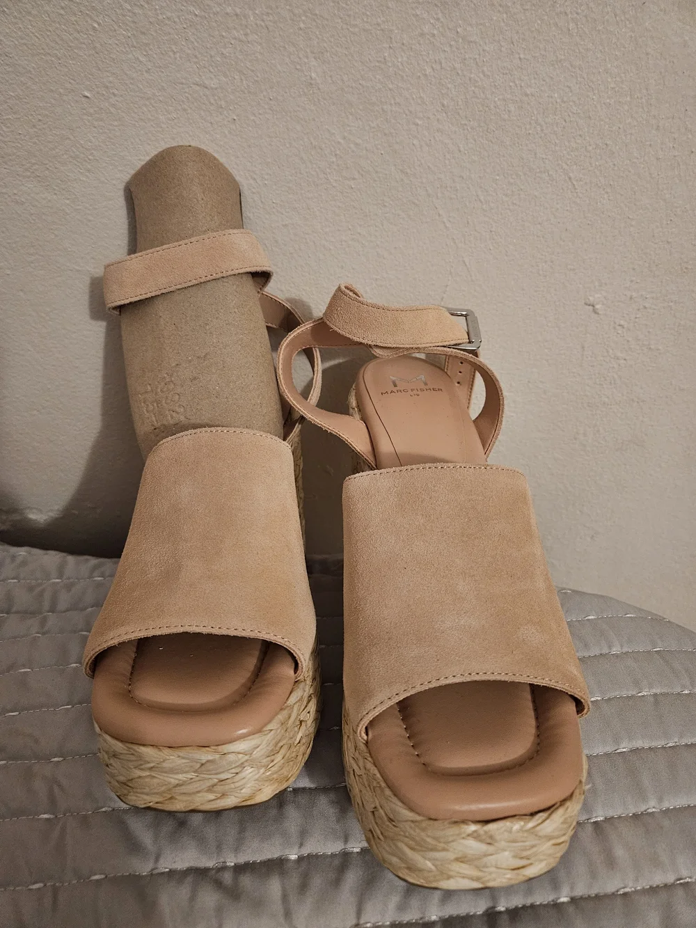 Marc Fisher Suede Espadrille Platform Sandals in Beige